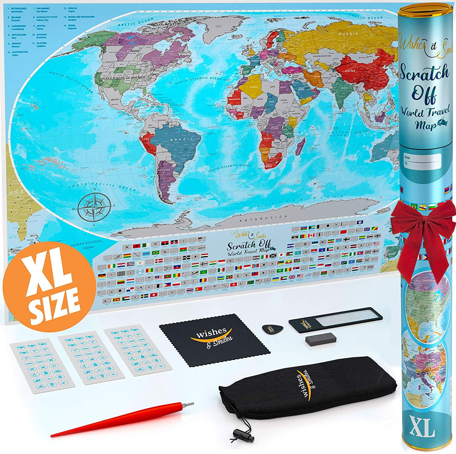Color Change Technology Travel Gift Includes Complete Wall Art Accessories for Travelers ÌFẸ́ CITY X-Large Scratch Off Map of The World Poster 