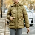 thumbnail image 6 of Women's Winter Hooded Jacket Solide Color Zip UP Puffer Jacket Thicken Stand Collar Snow Coat with Removable Hood Khaki 5XL, 6 of 9