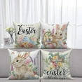 thumbnail image 5 of Happy Easter Bunny Throw Pillow Covers 18x18 Set of 4,Cute Rabbits Flower Eggs Decorative Pillow Cases for Bedroom Sofa Couch, 5 of 6