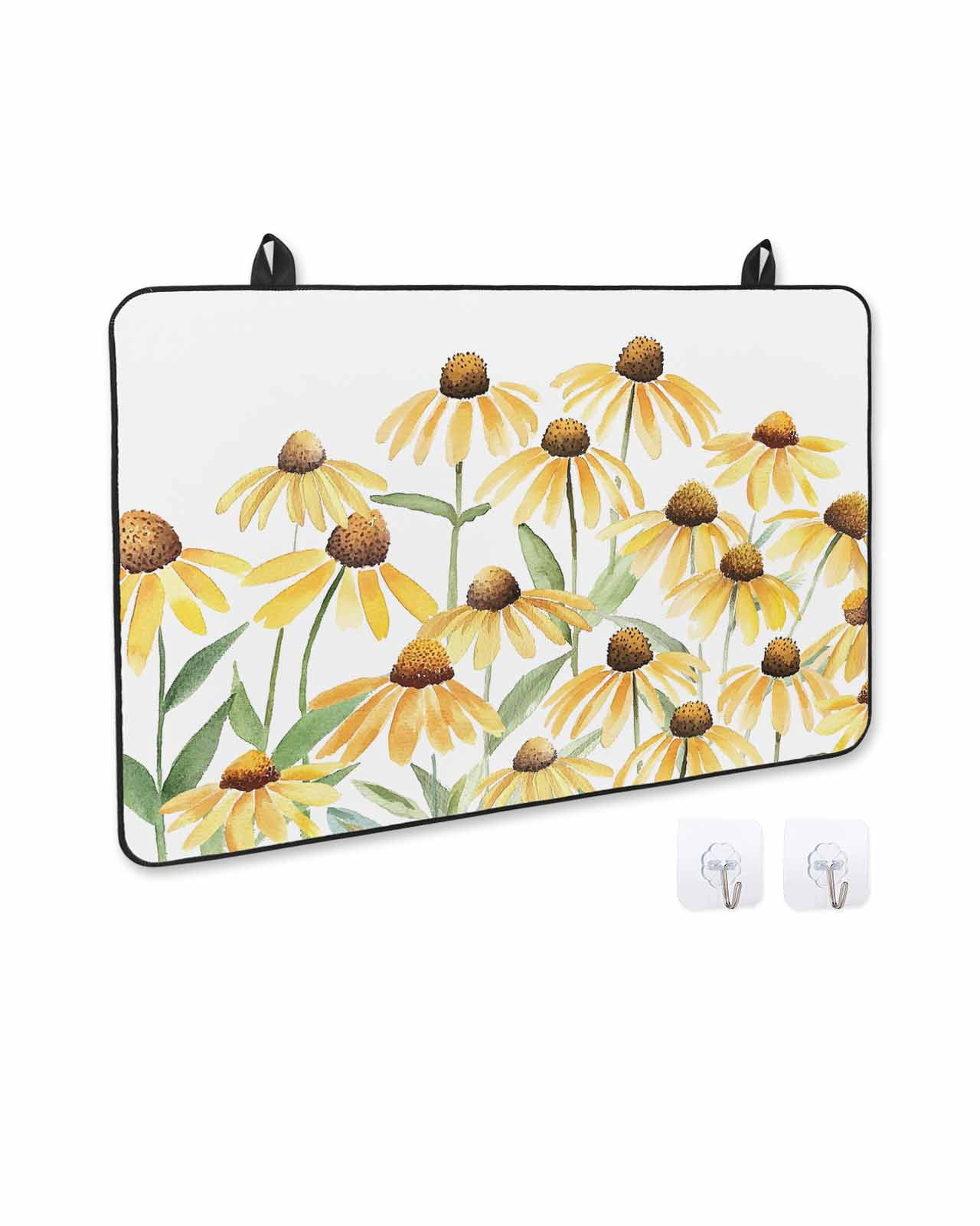 nqOlkjepod Large Induction Cooktop Protector Mat 24"x21", Yellow Spring Floral Stove Top Covers for Electric Stove, Watercolor Elegant Botanical Stove Burner Cover Mats, Glass Top Stove Cover