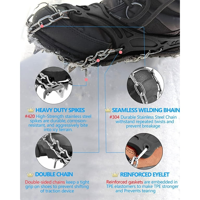 NewDoar Ice Cleats Crampons Traction,19 Spikes Stainless Steel Anti Sl –  newdoar