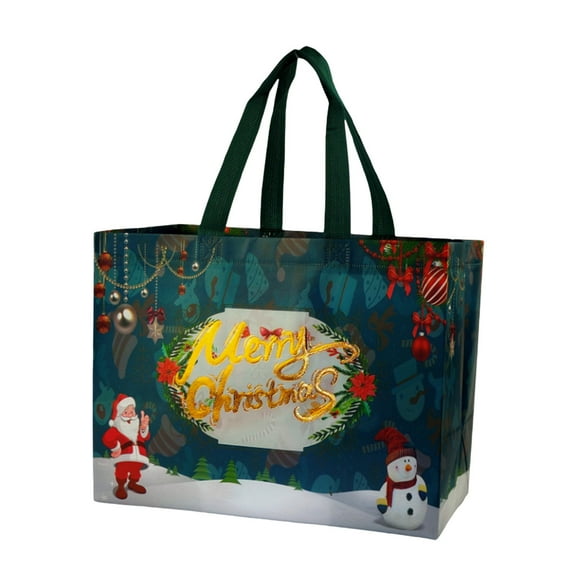 Lksixu Christmas Gift Bags, Merry Christmas Santa Pattern Tote Bags with Handles, Reusable Grocery Bags Christmas Themed Non-Woven Shopping Bags for Xmas Gifts Wrapping Party Supplies(12.6"x6.7"x9.8")