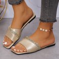 thumbnail image 2 of Bmisegm Women Sandals Fashionable New Pattern Solid Color Sequin Decoration Flat Bottomed Square Toe Open Toe Breathable and Comfortable Summer Beach Shoes Womens Sandals Summer Gold 7.5, 2 of 9