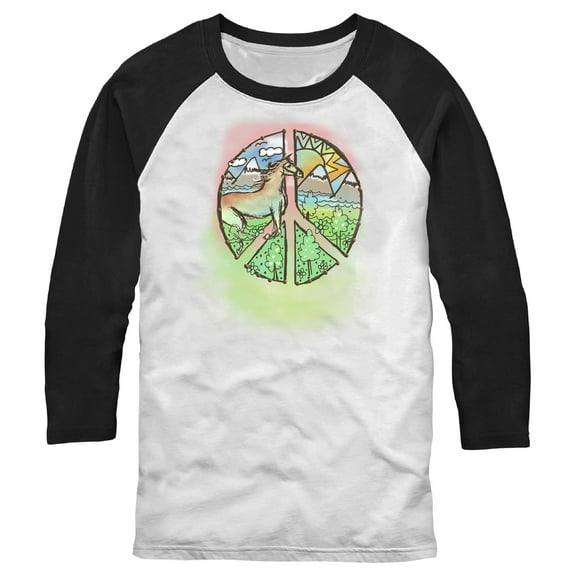 Men's Lost Gods Peace and Horses  Baseball Graphic Tee White/Black Medium