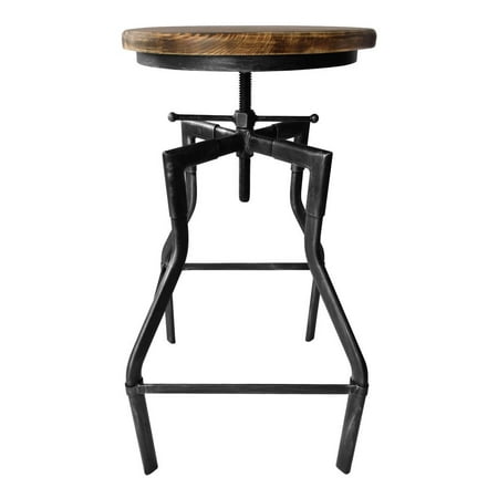 Asi Grab Bars - Amelia Industrial Adjustable Barstool in Silver Brushed Gray with Rustic Ash Wood Seat