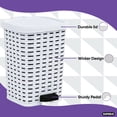 thumbnail image 2 of Superio Small Outdoor Trash Can with Lid for Dog Poop 12 Liter - 3 Gallon Plastic White Wicker Waste Basket, 2 of 6