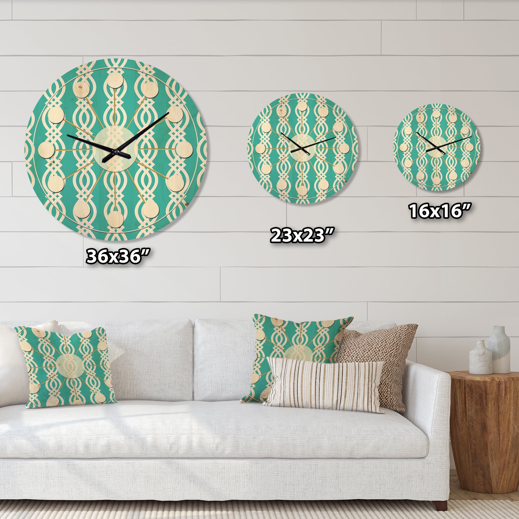 Designart 'Abstract Retro Pattern Design XVIII' Mid-Century Modern Wood Wall Clock