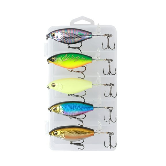 5Pcs Topwater Plopper Lures - Floating Fishing Baits with Hooks for Bass, Pike, Musky & Walleye, Durable Saltwater/Freshwater Lures with 3D Eyes