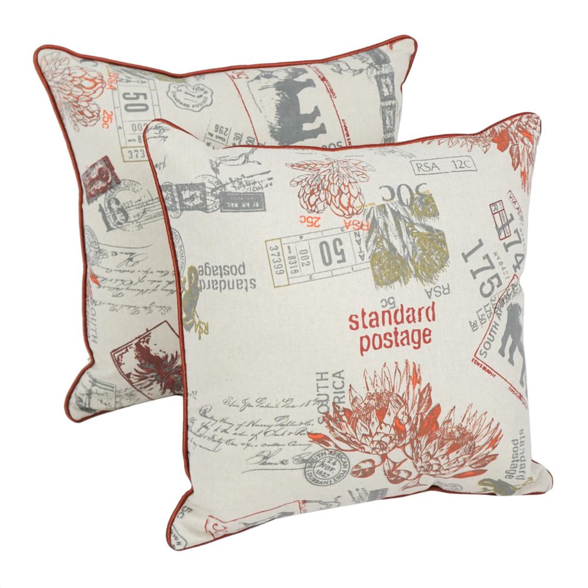 Blazing Needles 18-inch Corded Throw Pillows with Inserts (Set of 2) - Orange Postage
