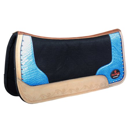 30 X 30 Western Wool Felt Horse Saddle Pad Alligator Print Leather Light Blue