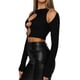 thumbnail image 3 of Camisetas de manga larga ahuecadas para mujer Tops recortados con anillos XBTCLXEBCO Negro, Extra Grande, 3 of 5