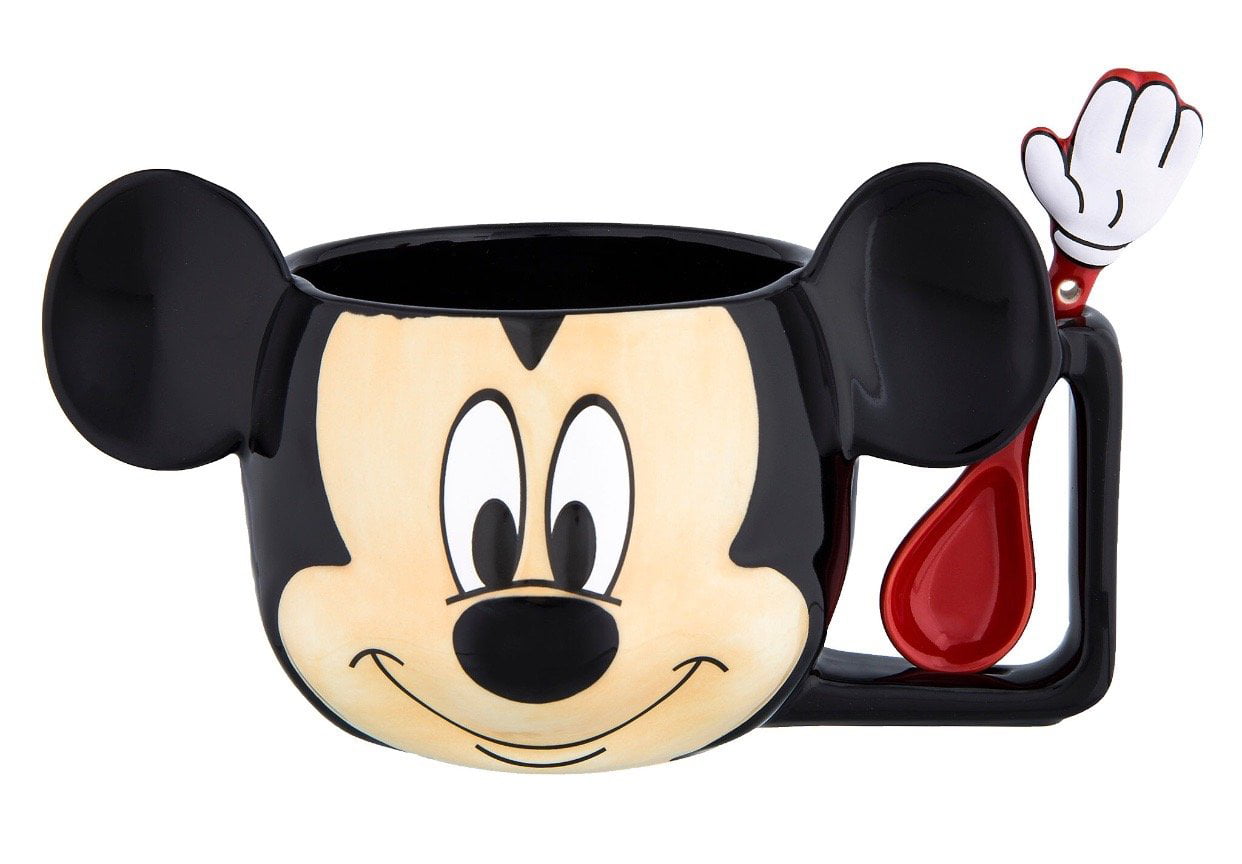 Official Shop Disney Store Mickey Mouse 3D Face Ceramic Coffee Mug Cup And Spoon 