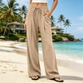 thumbnail image 6 of Women's Cotton Loose Casual Pants with Pockets, Mid Elastic Waist Drawstring, Solid Lightweight Soft Stretchy, Morning Lounge Beach Outdoor, Womens Trousers Long Straight Pants, 6 of 7