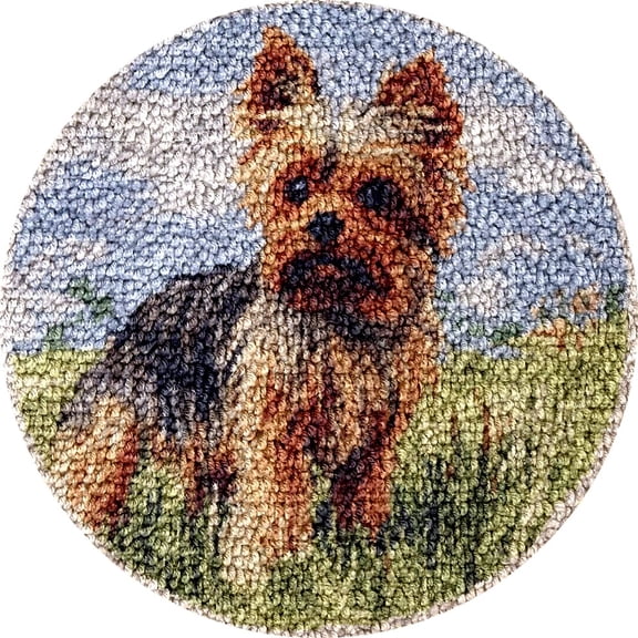 Yorkshire Terrier DIY Latch Hook kits Rug Color Printed Round Shape Crochet Yarn Embroidery Needlework Hook and Latch Kit Carpet Cushion Home Christmas Decoration 50x50cm(2)