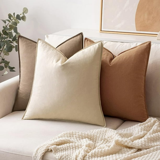 Fundas de almohada MIULEE de lino marrón de 60 x 60 cm, paquete de