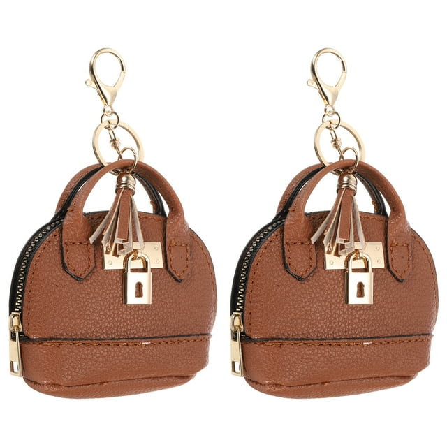 Llavero de mini bolsa Uxcell, 2 piezas de llavero de monedero lindo de cuero PU, marrón