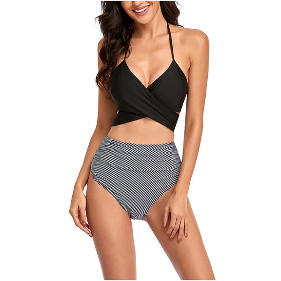 REORIAFEE Womens Swimsuits Plus Size Vintage Swimsuit Padded Bikini Set Two Piece Swimsuit Black L