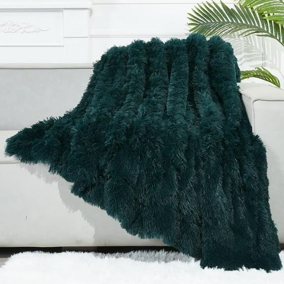 Osmanthus Fuzzy Faux Fur Throw Blanket Dark Teal Super Soft Cozy Plush Fuzzy Shaggy Blanket for Couch Sofa Bed (Dark Teal, Throw(50"x60"))