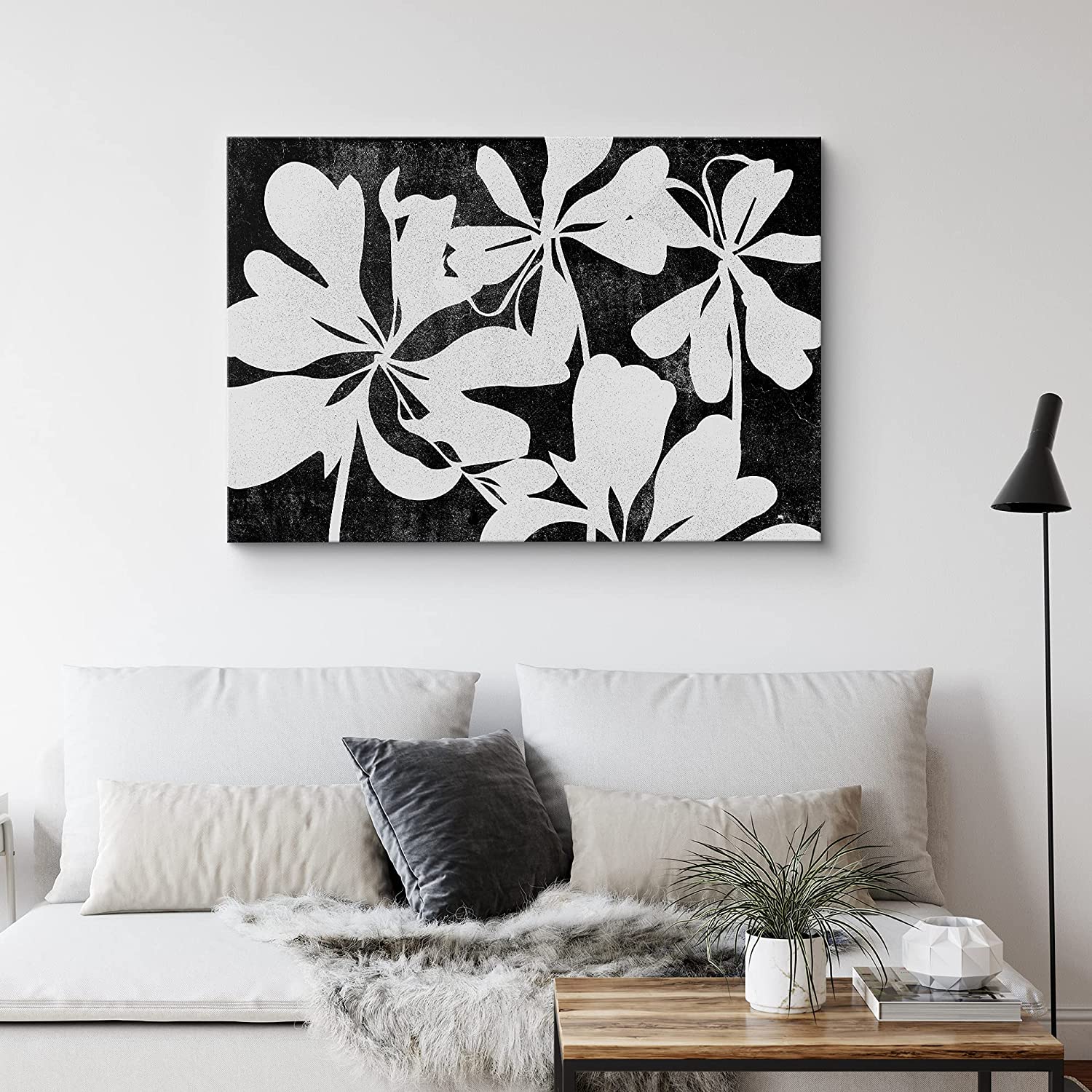 PixonSign Canvas Print Wall Art Wood Sorrel Flowers Floral Wilderness  Illustrations Minimalist Chic Relax/Calm Grey Dark Black and White for  Living Room, Bedroom, Office 16