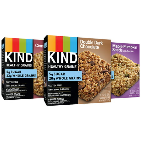 KIND Healthy Grains Granola Bar Variety Pack, 15 Ct, Double Dark Chocolate, Cinnamon Oat, Maple Pumpkin Seeds with Sea