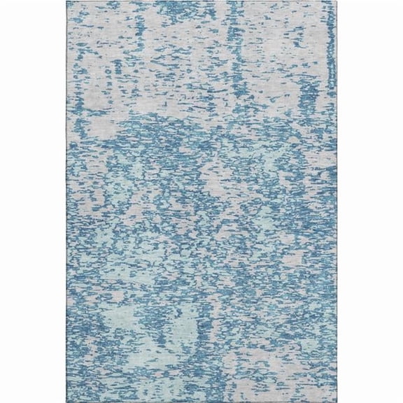 HomeRoots 675266 5 x 8 ft. Teal & Silver Abstract Washable Machine Made Rectangle Area Rug with UV Protection