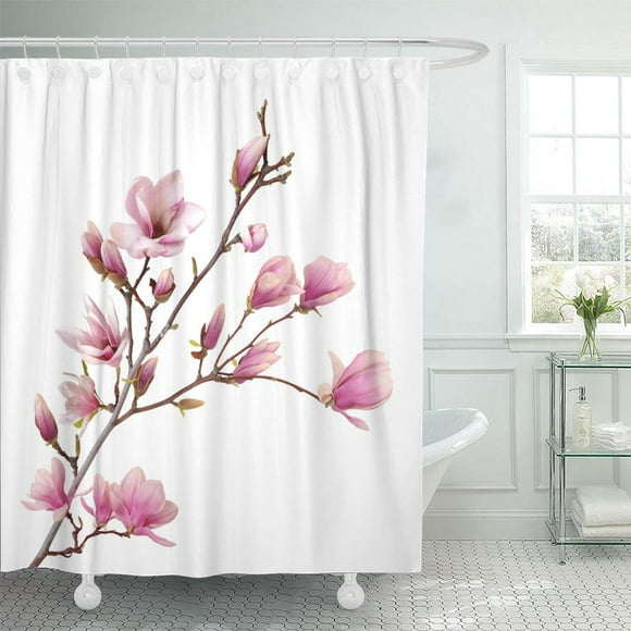 SUTTOM Branche de Magnolia Rose Fleur Isolée sur Fond Blanc Rideau de Douche Bourgeon de Printemps 60x72 Pouces