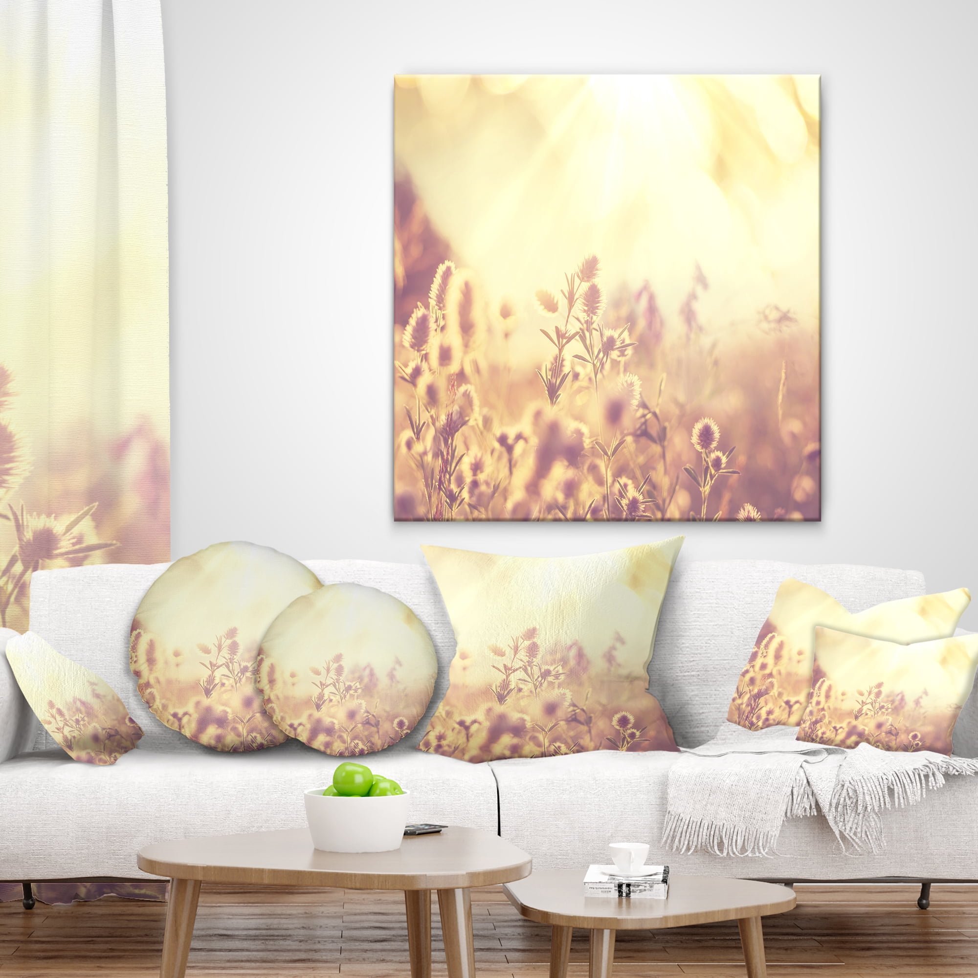 Designart Flowers in Mountain Meadow At Sunset - Flower Throw Pillow - 18x18
