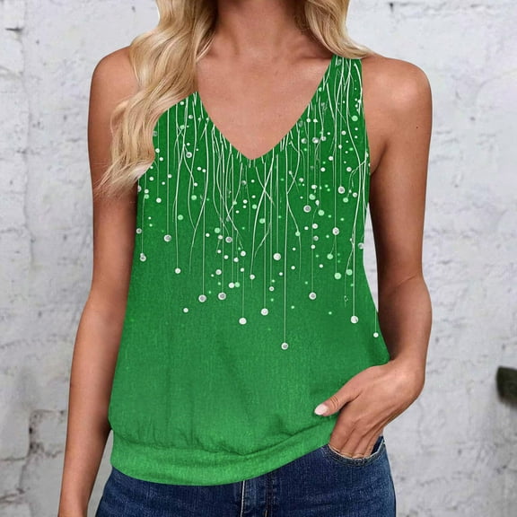 Tank Tops for Women under $5 Sleeveless Floral Printed V Neck T-shirt Green L