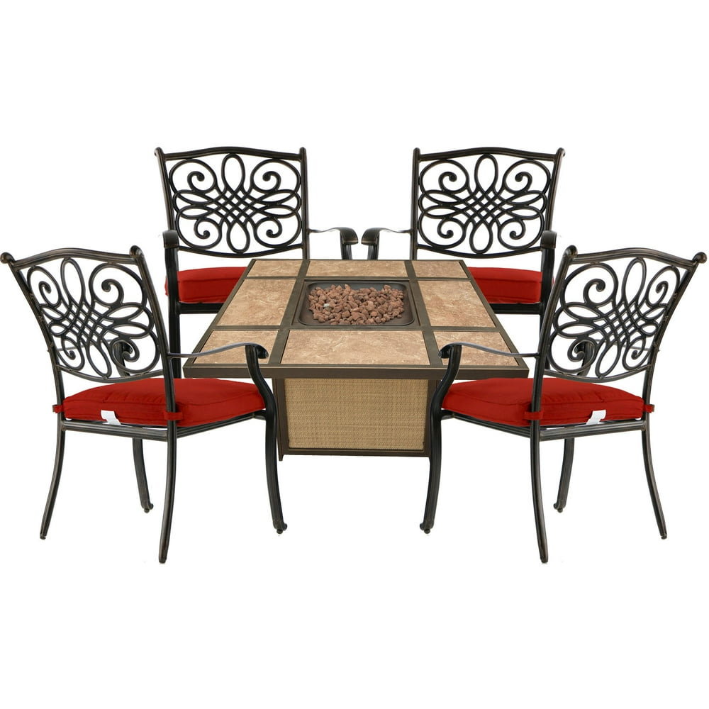 Hanover Traditions 5Piece Patio Fire Pit Chat Set with 4 Cushioned