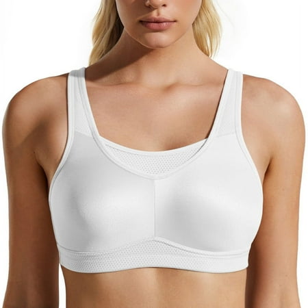 Wingslove High Impact Sports Bras for Women Seamless Full Coverage Non Padded High Neck Woukout Bra(White 42DD)