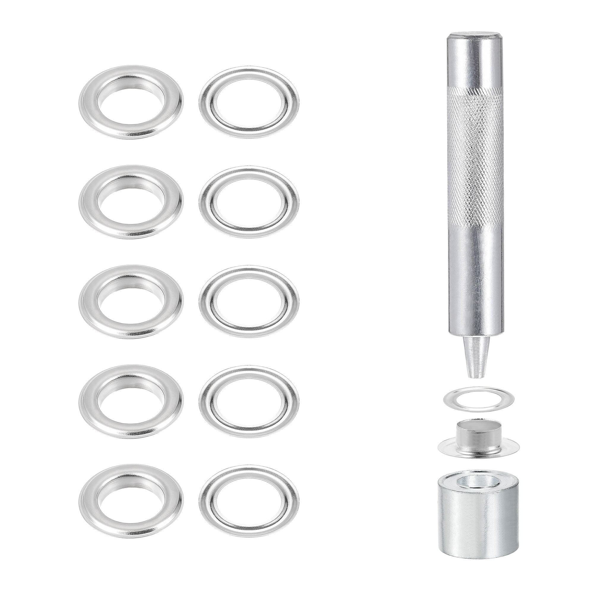 Grommet Tool Kit 100 Sets 5/16" Copper Grommets Eyelets with 3pcs Install Tools, 8mm Inside Dia. Silver Tone