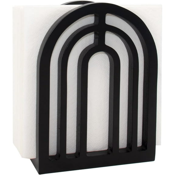 Arikago Farmhouse Napkin Holder, Solid Wood Arch Napkin Holder for Tables, Rustic Napkin Holder for Kitchen, Black