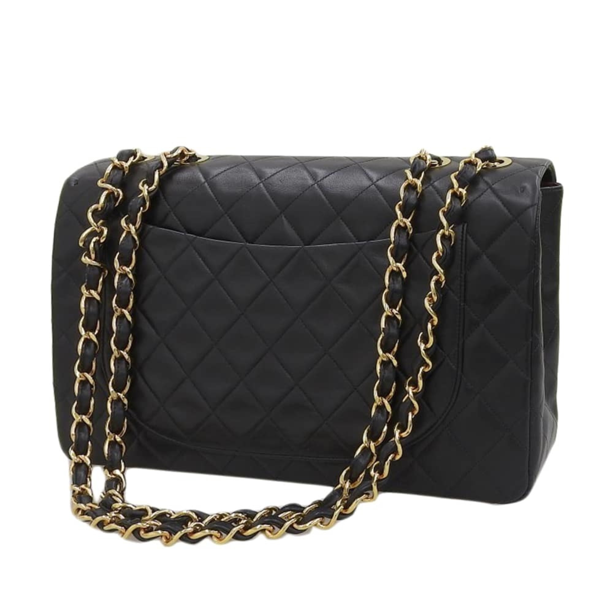 【超希少】CHANEL DECA MATRASSE 30 Lamskin BLK Chanel Deca Matelasse 30 Shoulder Bag Black Leather ref