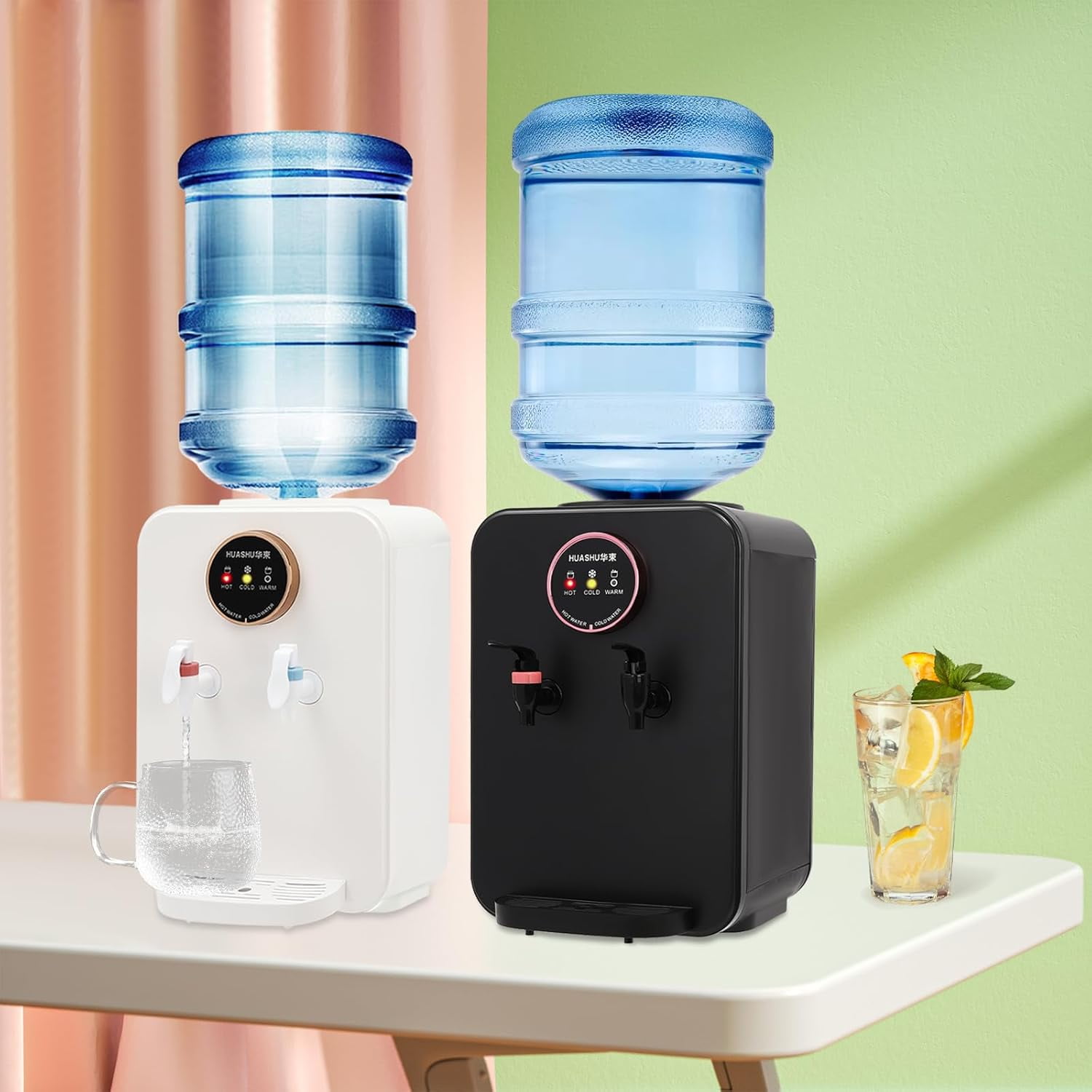 Water Dispenser, Top Loading Water Cooler for 1.2 to 5 Gallon, 3 Temperature Settings, Top Loading Countertop Water Cooler Dispenser for Home, Office, White