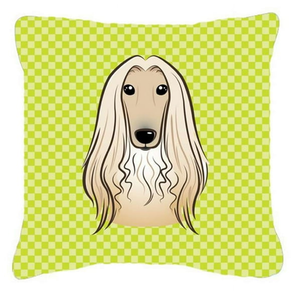 Carolines Treasures BB1306PW1414 Checkerboard Lime Green Afghan Hound Fabric Decorative Pillow- 14 x 14 In.