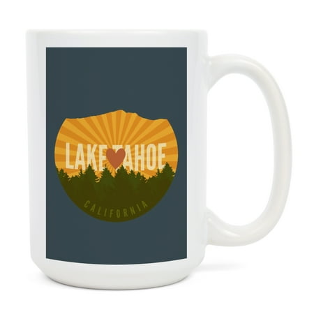 

15 fl oz Ceramic Mug Lake Tahoe Heart and Mountains Contour Dishwasher & Microwave Safe