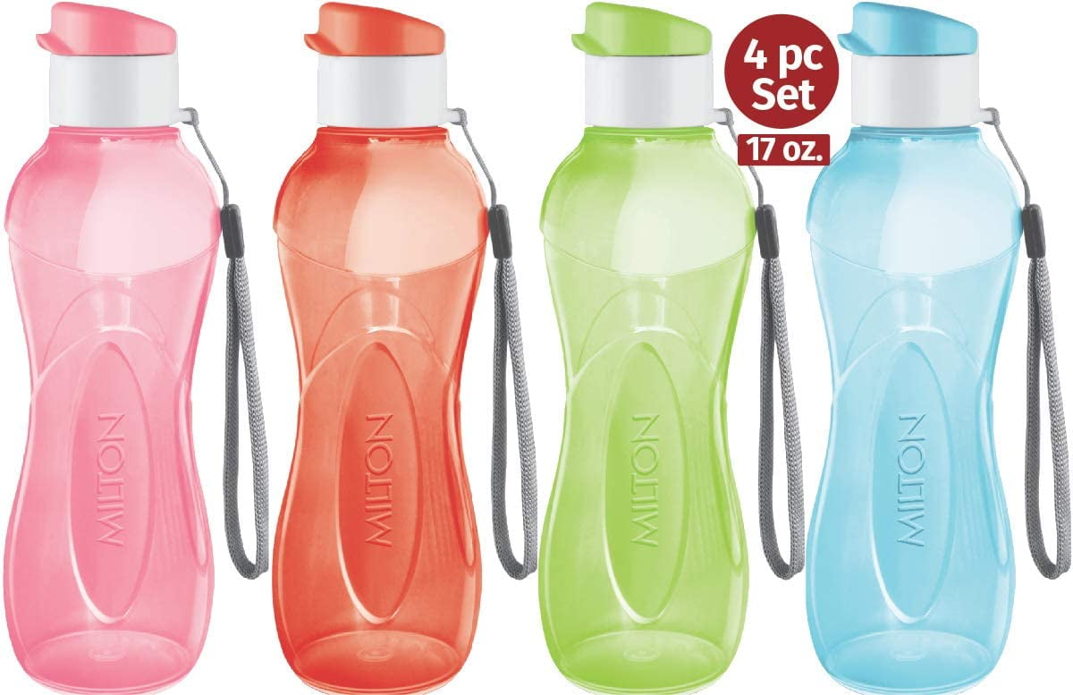 Milton Sports Water Bottle Kids Reusable Leakproof 25 Oz 4 Pack Plastic Wide Mouth Large Big Drink Bottle Bpa Leak Free With Handle Strap Carrier For Cycling Camping Hiking Gym Yoga Fitness