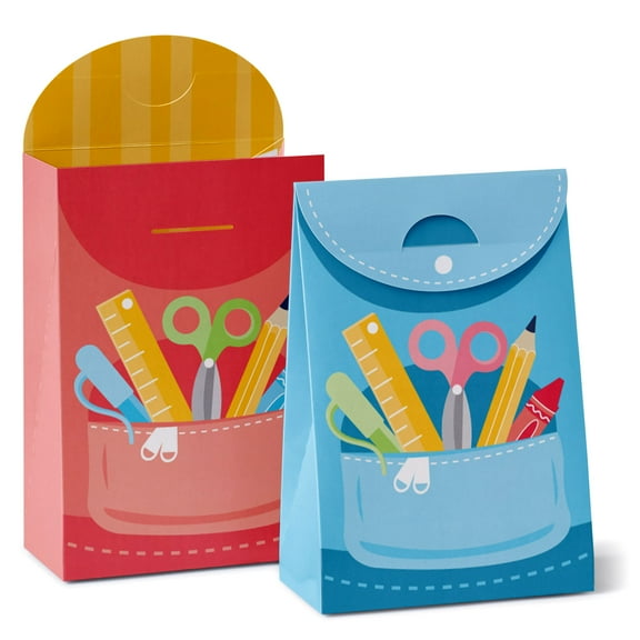 Big Dot of Happiness School Supplies - Kids Classroom Gift Favor Bags - Party Goodie Boxes - Set of 12