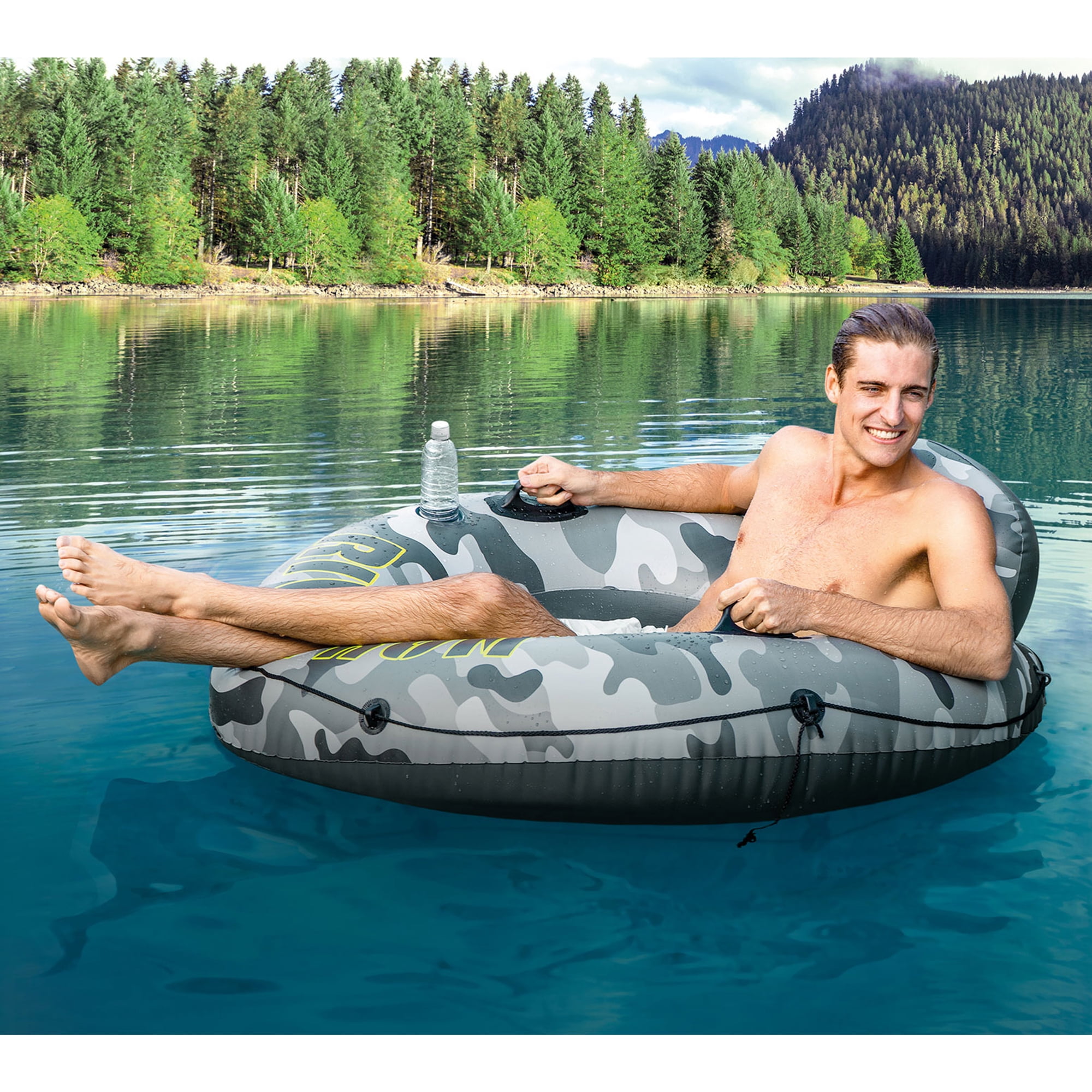 Intex River Run I Camo Inflatable Floating Tube Raft w/Cup Holders (6 Pack)