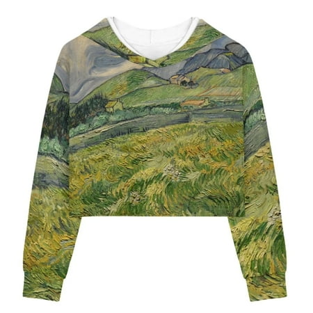 

TOADDMOS Van Gogh Plain Near Auvers Trendy Kids Crop Tops for Girls Aesthetic Children Sweatshirts 9-10 Vintage Girls Pullover Hoodies