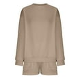 thumbnail image 5 of Elainilye Fashion Women's Sweatshirts And Pants Set Round-Neck Blouse Long Sleeve Tops Sweatshirt Shorts Sets,Brown, 5 of 7