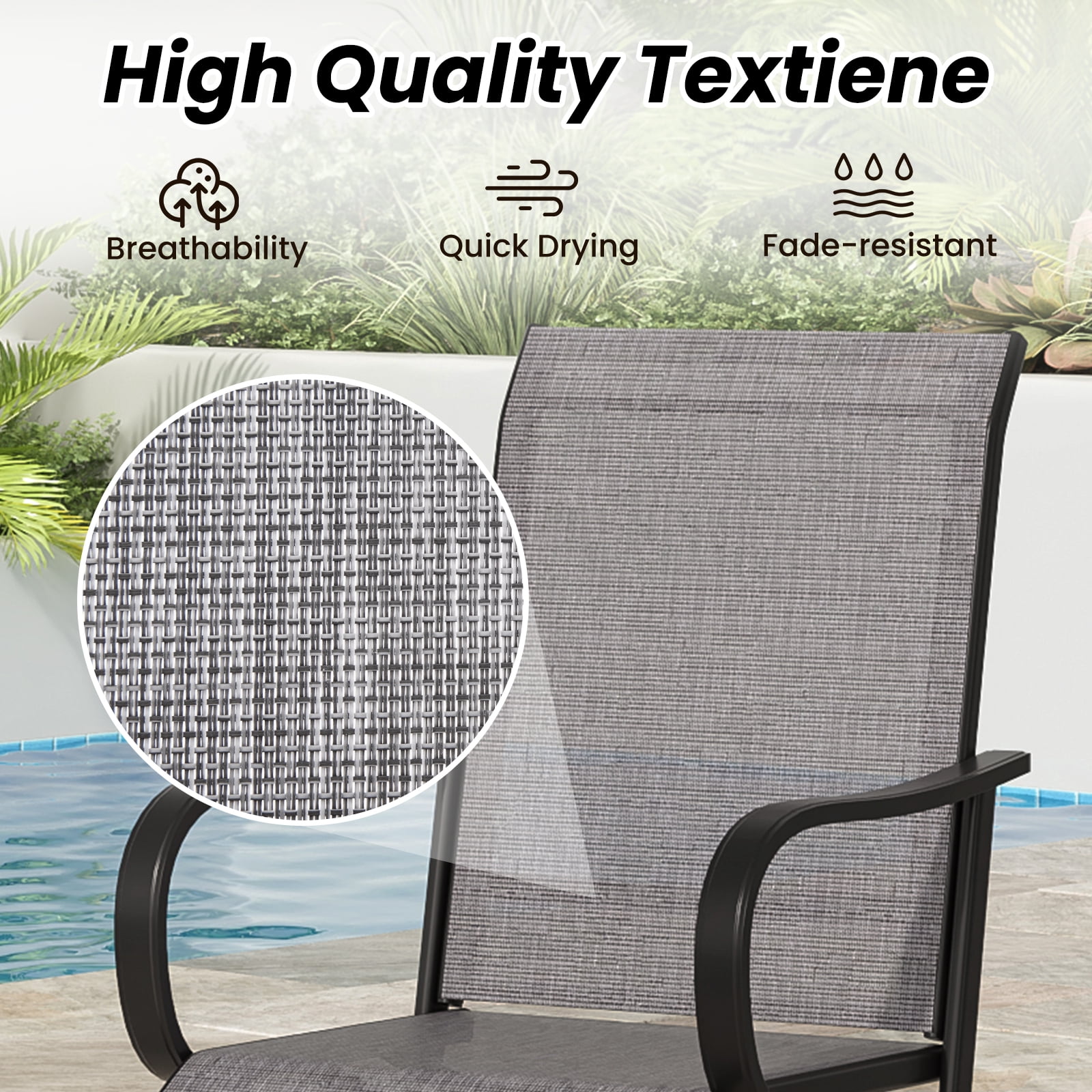 Aukfa Set of 2 Outdoor Swivel Bar Stools, 360° Patio Bar Height Chairs w/ Textilene Fabric & Footrest for Backyard/Deck,Gray