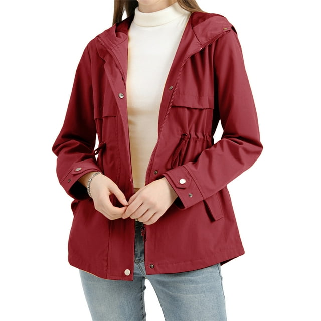 ZAXARRA Women Trench Coat, Long Sleeve Hooded Jacket Zipper Button Closure Fall Casual Tops with Pockets