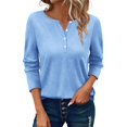 thumbnail image 2 of Blue Women's Long Sleeve T-shirt, Women'S Button Long Sleeve T Shirt Round Neck Casual Tunic Top,Women's Long sleeve T-shirt L, 2 of 8
