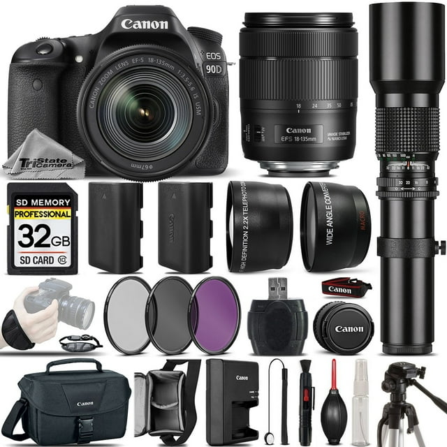 Canon EOS 90D DSLR Camera + Canon 18135mm IS USM Lens + 500mm preset