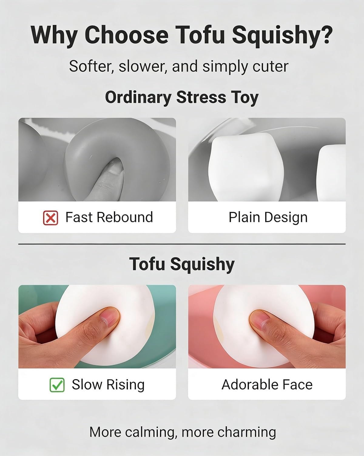 Tofu Squishy Cute Seal Face White Cube Stress Relief Item, Soft Moldable Dough Slow Rising Silky Squeeze Ball for Anxiety, Portable Desktop Decoration (4PC)