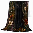 thumbnail image 2 of Enchanting Black Cat in Moonlit Wildflower Garden, Mystical Floral Flannel Blanket for Sofa Couch Bed Bedroom Home Decor Birthday Gift for Cat Lovers Cozy Room Accent, 2 of 9