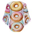 thumbnail image 6 of Colorful Iced Donuts Pattern Women's V-Neck Blouse With 3/4 Ruffled Bell Sleeves Casual Top Ladies Blouses, 6 of 7