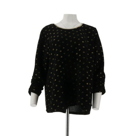 Crinkle Knit Top - Susan Graver Crinkle Knit Tunic 3/4 Ruched Slvs Foil Dots A239298