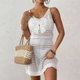 thumbnail image 4 of ShomPort Swimwear Cover up for Women Crochet Mesh V Neck Hollow out Knit Elegant Summer Beach Vacation Dress, 4 of 5